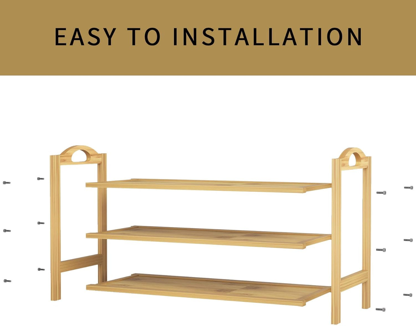 3-Tier Bamboo Shoe Rack, Entryway Shoe Storage Organizer and Shelf