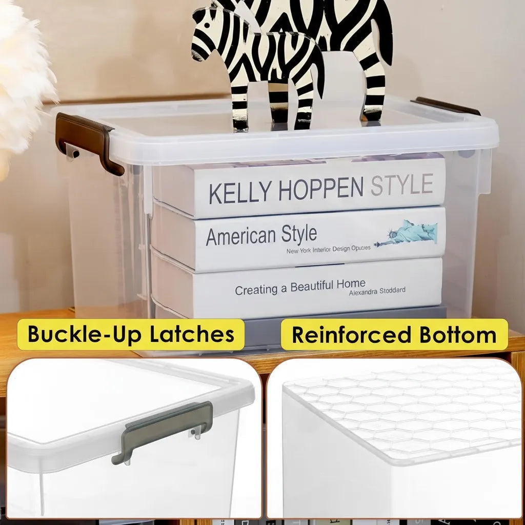 4-Pack Clear Storage Boxes, 22.2 Qt Large with Lids, Stackable Home Organizers