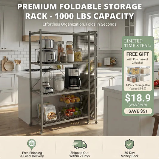 No Installation! Foldable Shelf with Smooth 360° Rotation for Easy Storage