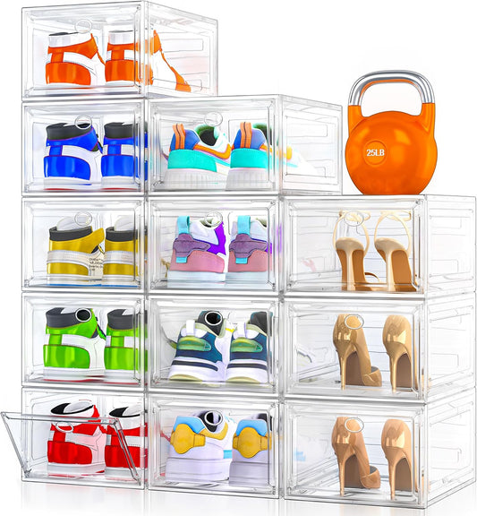 Clear Stackable Shoe Organizer Boxes with Magnetic Door (12 Pack)