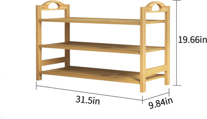 3-Tier Bamboo Shoe Rack, Entryway Shoe Storage Organizer and Shelf