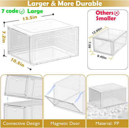 Clear Stackable Shoe Organizer Boxes with Magnetic Door (12 Pack)