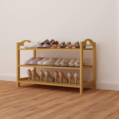 3-Tier Bamboo Shoe Rack, Entryway Shoe Storage Organizer and Shelf
