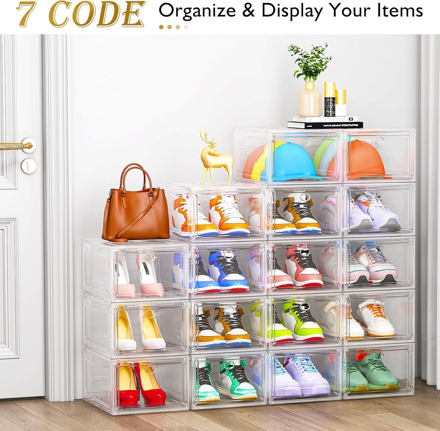 Clear Stackable Shoe Organizer Boxes with Magnetic Door (12 Pack)