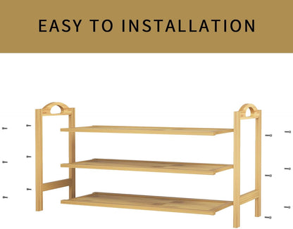 3-Tier Bamboo Shoe Rack, Entryway Shoe Storage Organizer and Shelf
