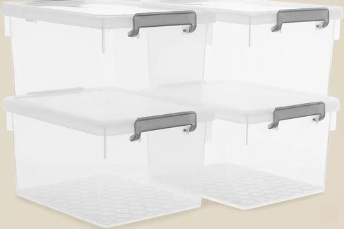 4-Pack Clear Storage Boxes, 22.2 Qt Large with Lids, Stackable Home Organizers