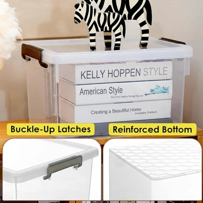 4-Pack Clear Storage Boxes, 22.2 Qt Large with Lids, Stackable Home Organizers